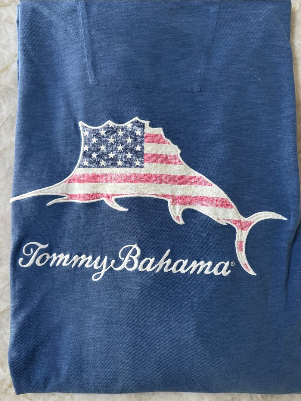 Tommy Bahama Navy Tee with American Flag Marlin